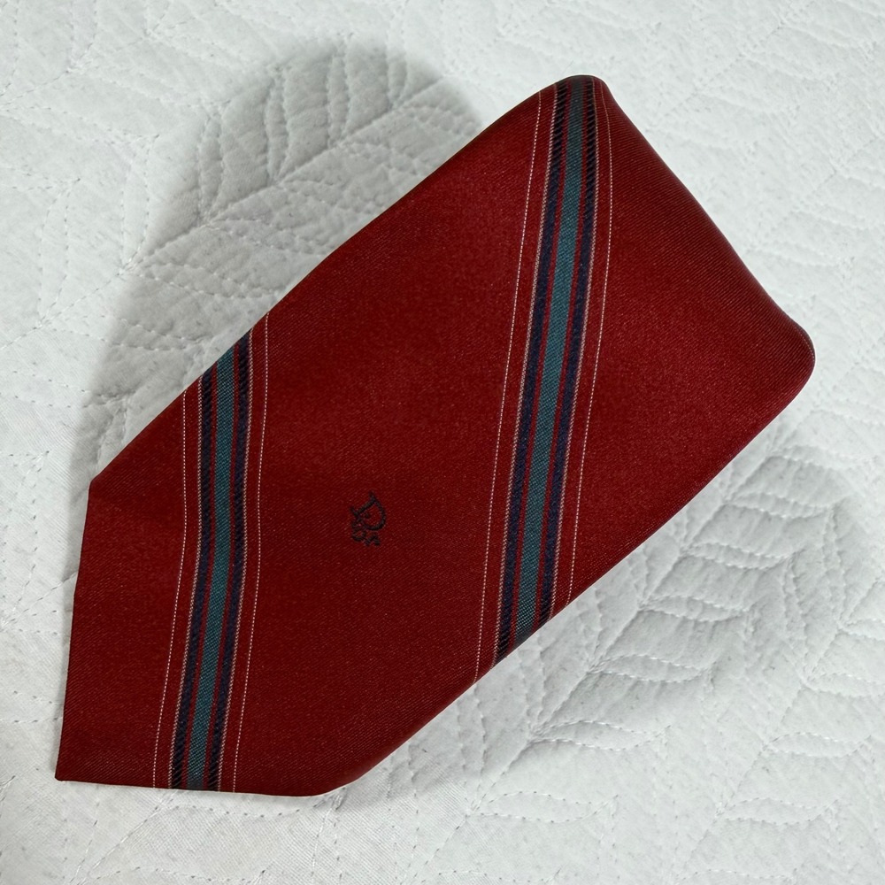 Vtg Christian Dior Necktie Mens Red Striped Silk Blend Skinny Luxury USA EUC